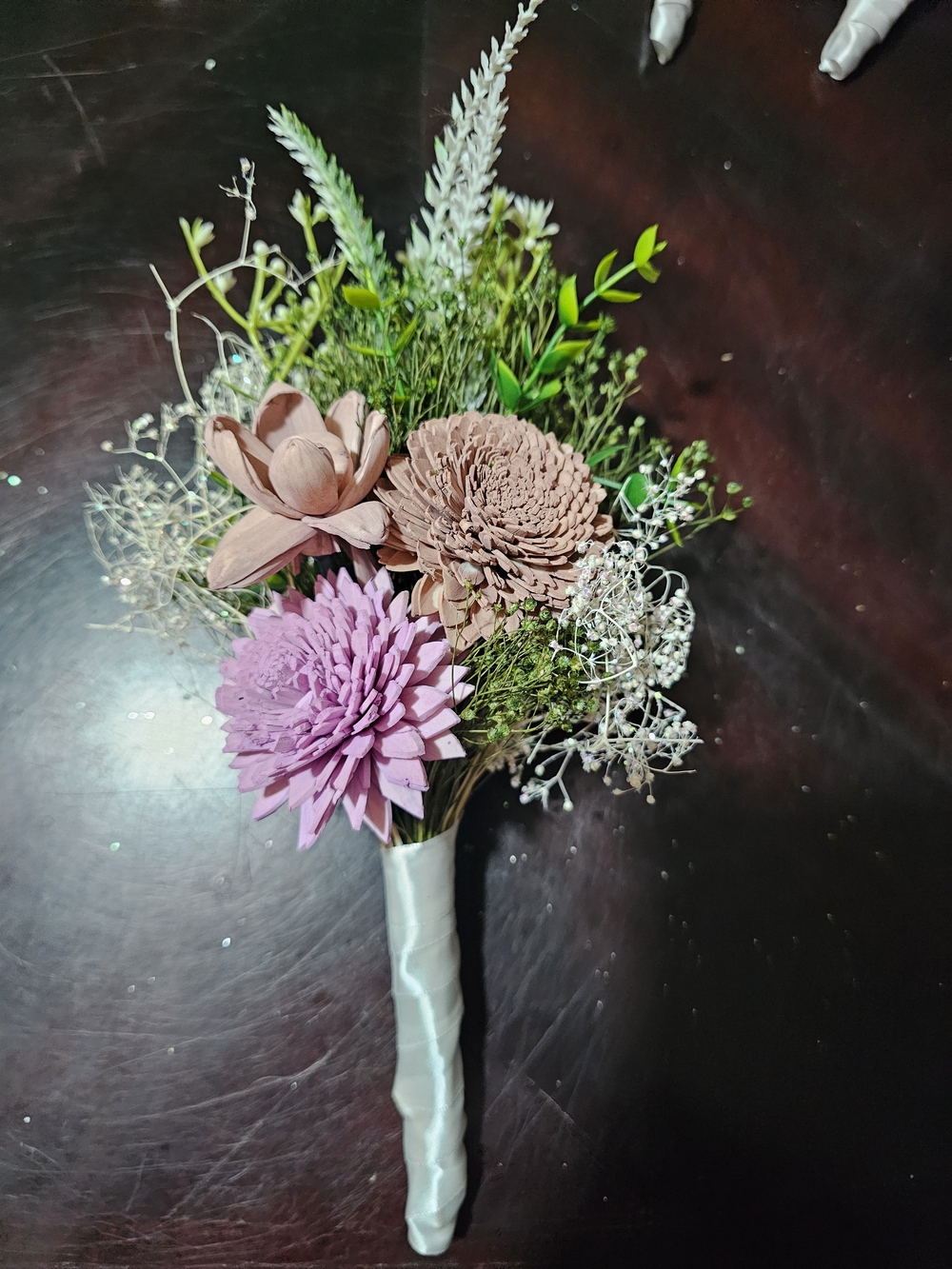 Handcrafted Sola Wood Pink and Mauve Floral Bouquet - (5)